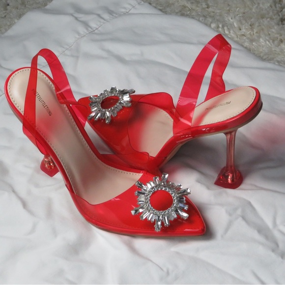 Red Clear Diamante Slingback Cake Stand High Heels - Picture 3 of 4